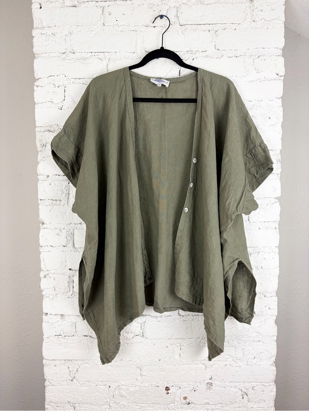 Eva Tralala Paris 100% Linen Green Gilget Jacket Cardigan 5 2X